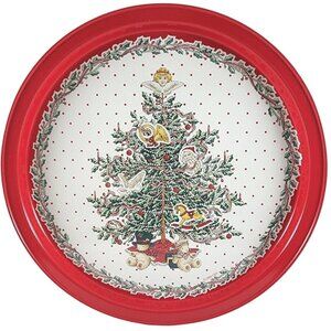 Vintage 1989 CHD Christmas Tree Round Metal Tray Bears Dove Santa Angel Horse